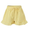 thumbnail image 7 of FRSASU Womens 2 Piece Ruffle Pajama Set Gingham Button Down Short Sleeve Shirts and Shorts Plaid Spring Summer Outfits Yellow, 7 of 7