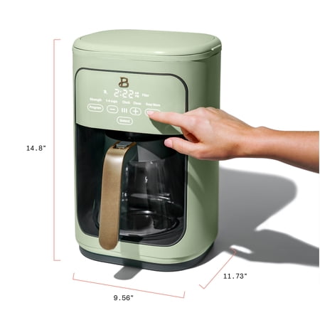 Beautiful 14-Cup Programmable Drip Coffee Maker with Touch-Activated Display, Sage Green by Drew Barrymore