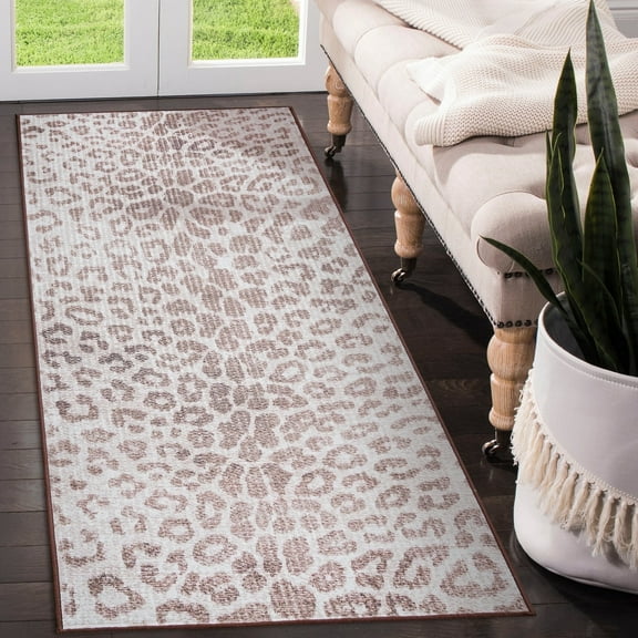 My Magic Carpet 2.5'x7' Machine Washable Non-Slip Kitchen Hallway Runner Rug - Miya Leopard Brown