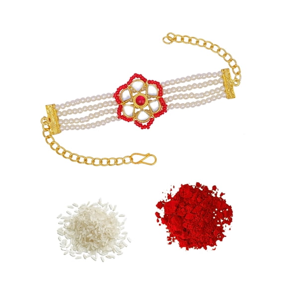 Crunchy Fashion 1 pc Designer Bhaiya Bhabhi Stone & Kundan Rakhi for Brother, Raksha Bandhan Handmade Bracelet for Bhaiya Bhabhi Rakhi Bracelet Combo Set