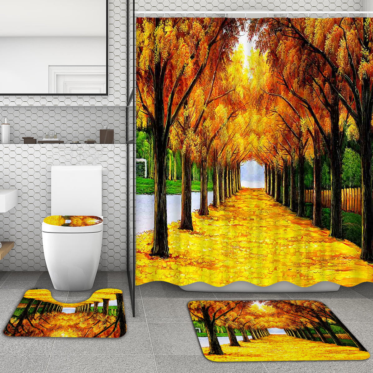 Details about   180x180cm Shower Curtain Waterproof Polyester 2PCS Toilet Floor 