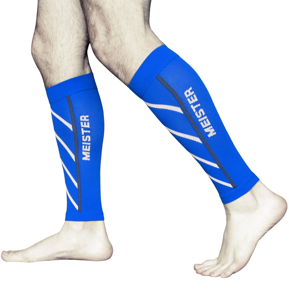 (2 pack) Meister Graduated 20-25mmHg Compression Leg Sleeves (Pair), Blue, Large