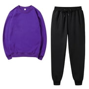 Amtdh Women's Trendy 2 Piece Sweatsuits Clearance Solid Color Pullover Sweatshirt Jogger Sweatpant Set Lounge Tracksuit Casual Plus Size Lightweight Loose Ladies Outfits Fall Winter Purple_b S