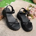 thumbnail image 4 of Wensltd Women Thick Sole Sandals Round Open Toe Solid Color Summer Wide Width Black Sandals Comfortable Shoes, 4 of 8
