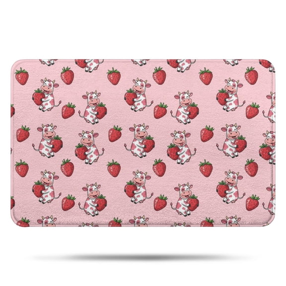 Pink Cow Strawberry Pattern Bathroom Rugs Mat,Non Slip Microfiber Bathroom Rug,Rubber Backing,Soft Bathroom Mats for Bathroom Floor,Tub and Shower,17x27in(43x68cm)