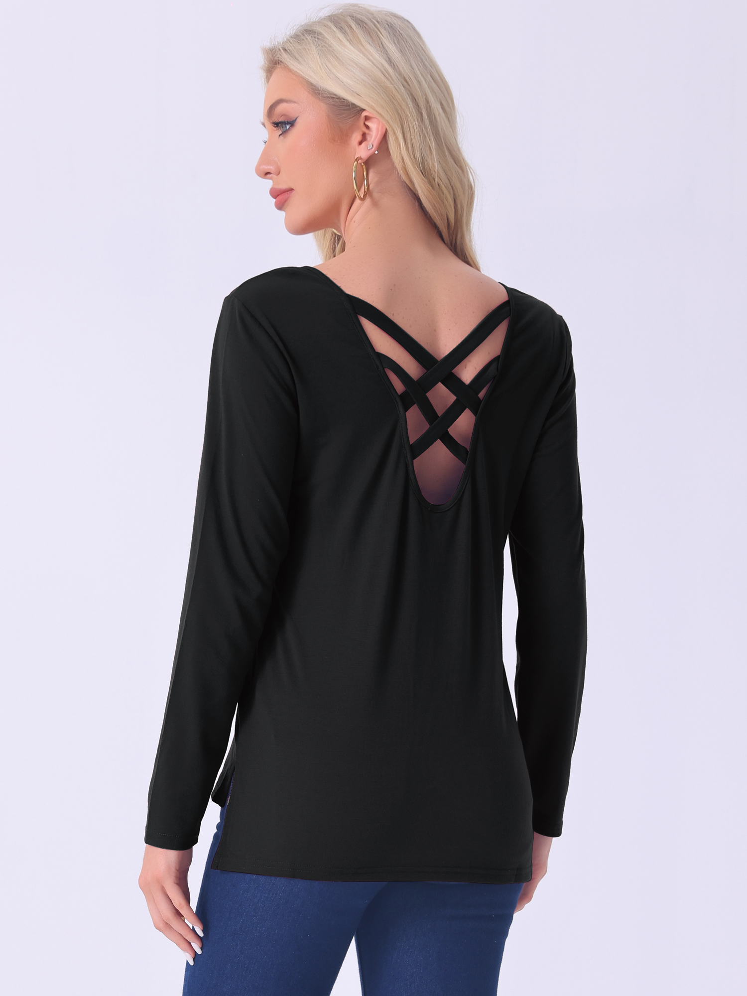 DARING DIVA Long Sleeves Pullover Solid Round Neck Pajama Tops S Black