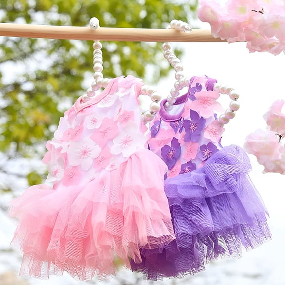 GASTROPOD Dog Princess Dress with Tulle Ruffles, Peach Blossom Petal Skirt for Small Dogs, Summer Birthday Party Pet Costume