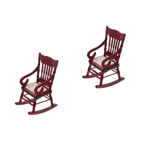 WORGEOUS  2 Pcs Wicker Doll Model Chair Rocking Mini House Decoration