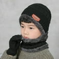 thumbnail image 3 of HESHENG Kids Boys Girls Winter Hat Scarf and Gloves Set Fleece Warm Knit Beanie Cap Gift for Winter Outdoor, Black, 3 of 5