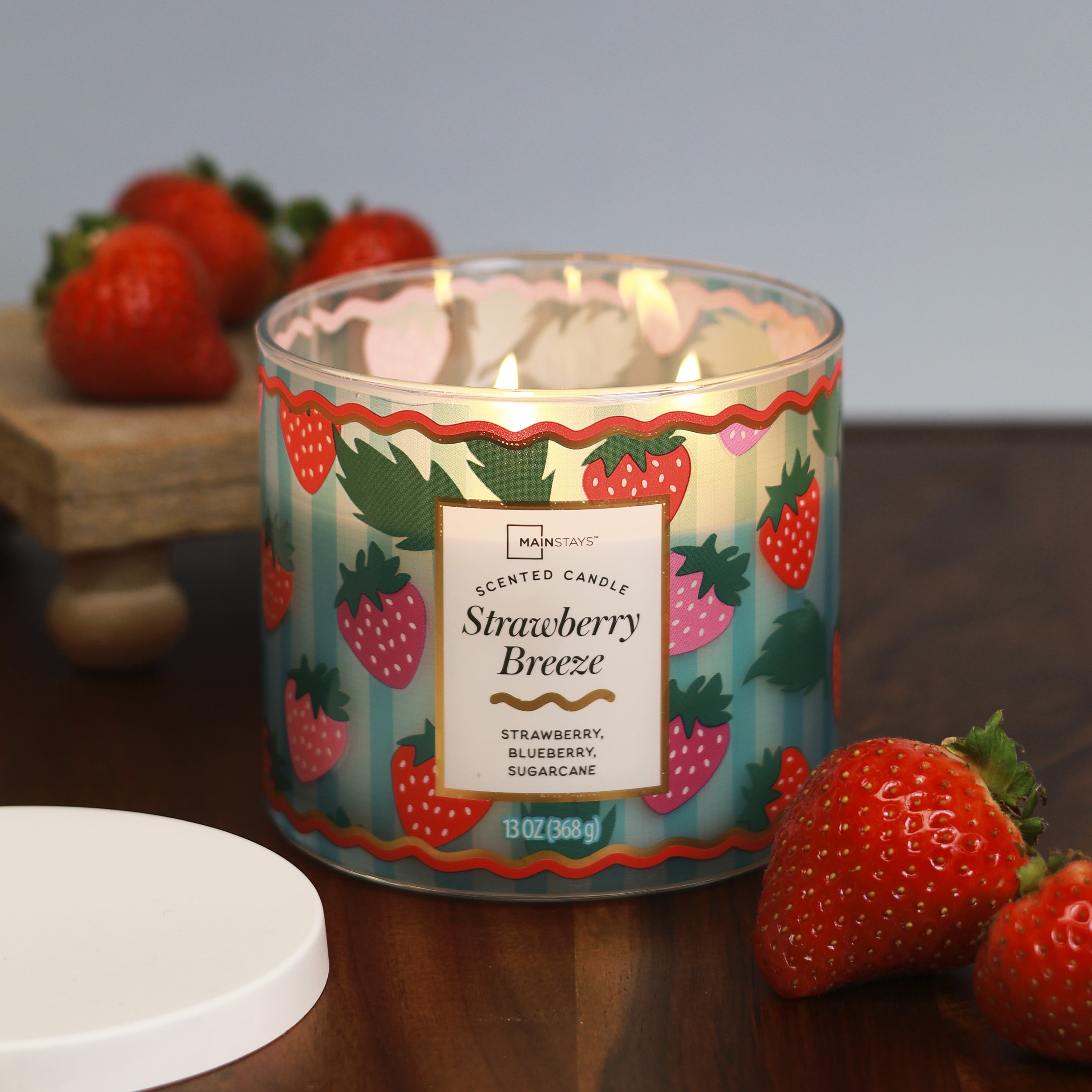 Mainstays 3-Wick Strawberry Breeze Fragrance Candle with a Decorative wrap, 13-Ounce