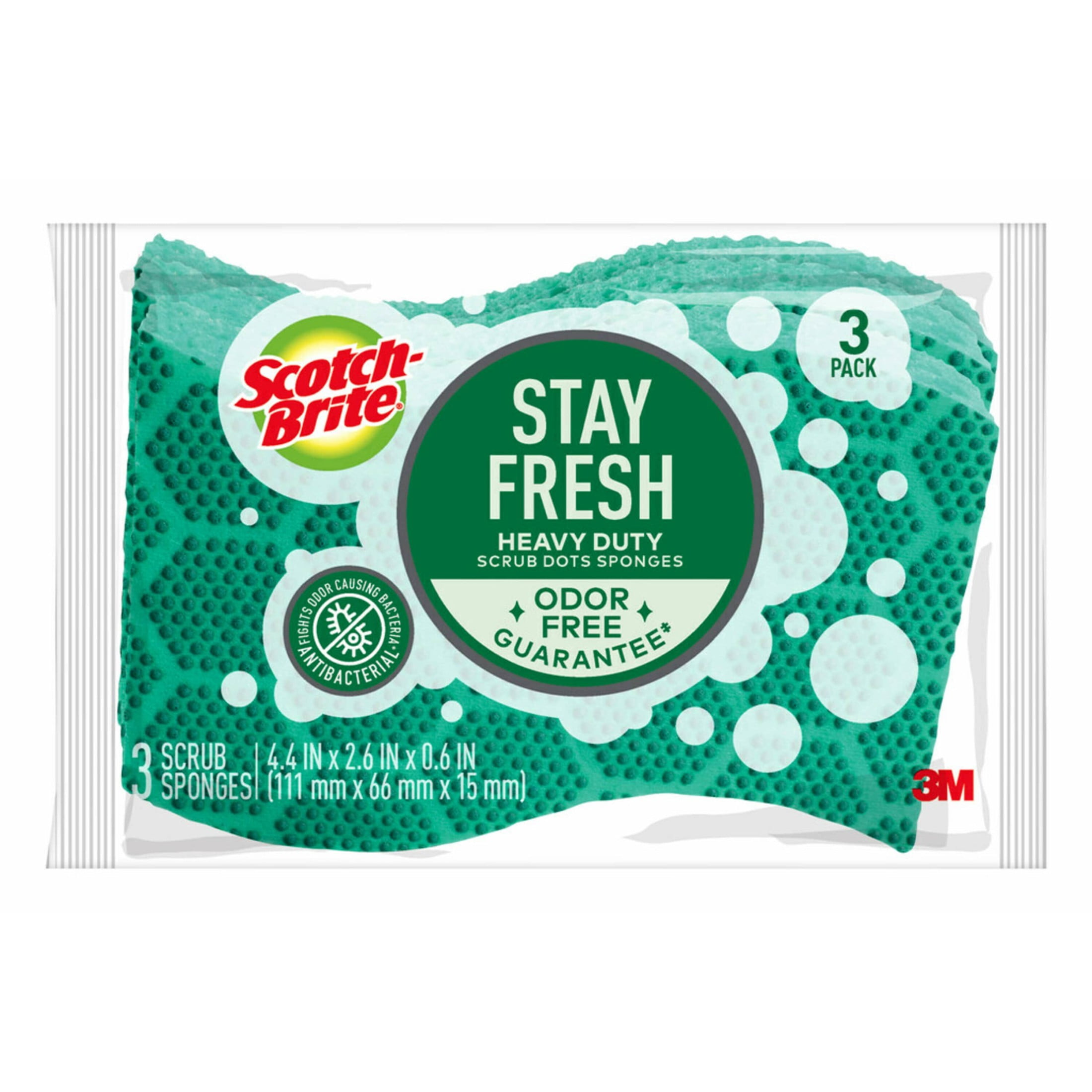 Scotch-Brite Stay Fresh Sponges, Heavy Duty, Odor Free Guarantee, Antibacterial, 3 Scrubbers