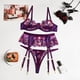 thumbnail image 1 of Conjunto de ropa interior sexy con bordado de flores, conjunto de tres piezas con anillo de acero, diosa azul sagrada, 1 of 6