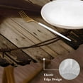 thumbnail image 5 of Western Star Retro Fitted Tablecloth with Elastic Edged, Round Table Cloth for Dining Table, Vintage Brown Wood Barn Waterproof Oil Proof Table Cover for Indoor Outdoor 55"-60", 5 of 9