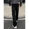 thumbnail image 3 of Reppunk  Men's Vintage Black Wash Carpenter Stacked Flare Jeans, Knee Reinforced Utility Workwear Denim Pants, Business Casual Versatile Daily Office Commute Trousers, 3 of 7