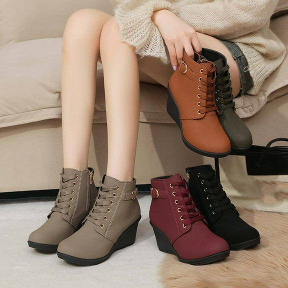 Hinvhai Fashion Ankle Boots for Womens,Fall Winter Classic Chunky Block Low Heel Vintage Pointed Toe Lace Up Short Booties Shoes with Side Zipper Wine 9(42)