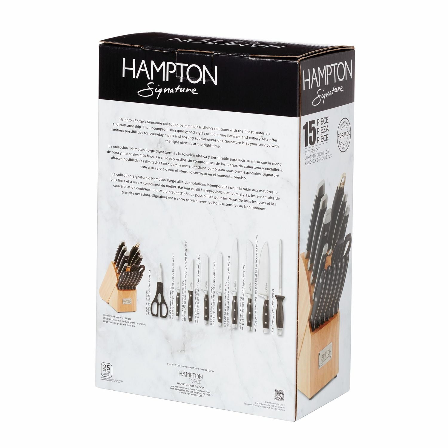 Hampton Forge Continental Cutlery Set With Block, 15 piece