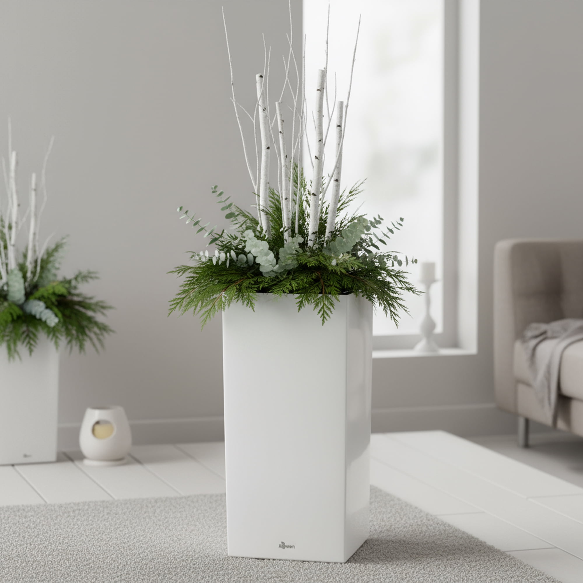 Algreen Modena 26" Self-Watering Planter, Pillar, Gloss White
