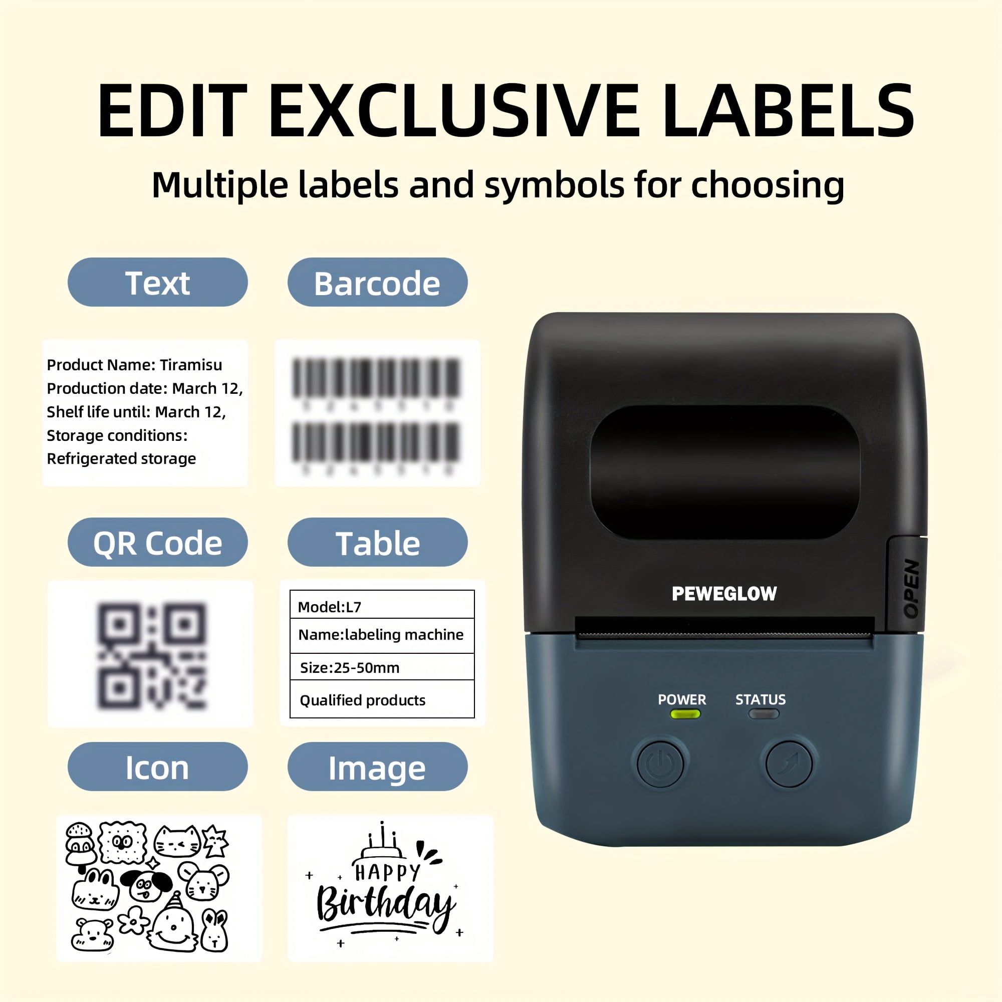 L7 Portable Wireless Label Printer, Using Thermal Technology, Seamless Label Manufacturer, Suitable for Transportation Labels, Inventory Management, And Home Organization, Barcode Printer