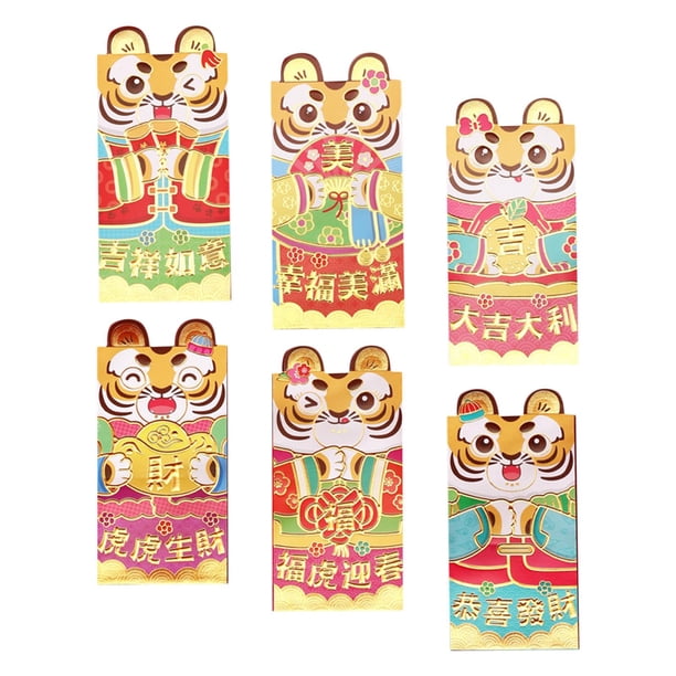 6 sobres rojos de Año Nuevo chino con los mejores deseos y el patrón de la suerte Hong Bao para C
