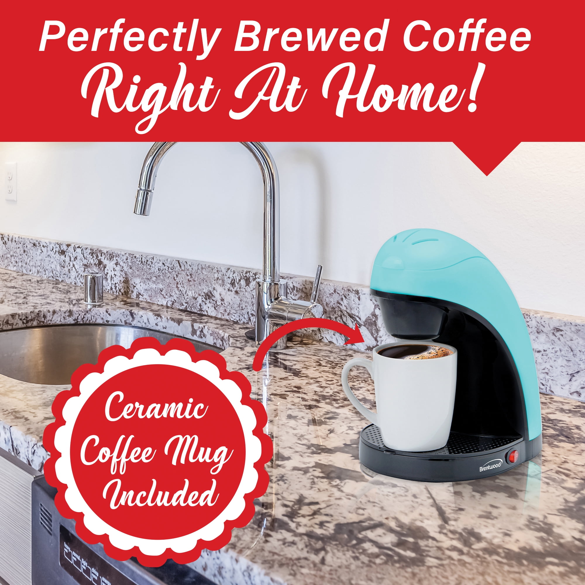 Brentwood Single-Serve Coffee Maker with Mug (Blue)