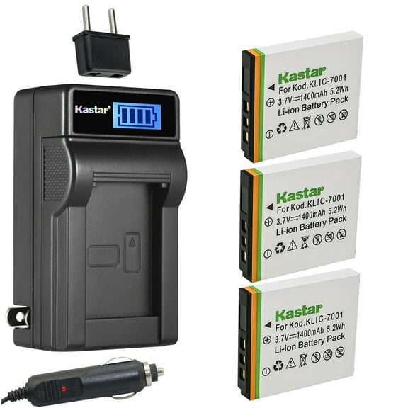 Kastar 3-Pack KLIC-7001 Battery and LCD AC Charger Compatible with Kodak KLIC-7001 K7001 Battery, Kodak K7700 Charger, Kodak EasyShare V705, EasyShare V750, EasyShare M320, EasyShare M340 Camera