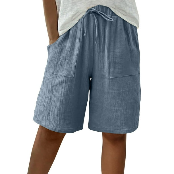 Pantalones Cortos Casuales de Color Sólido Capri, Mezcla Cómoda de Poliéster para el Hogar Y el Uso Diario