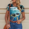 thumbnail image 6 of KLL Women 's Crew Neck Bodysuit Jumpsuits Watercolor Turtle4 Print Short onesies Stretch T Shirts, 6 of 7