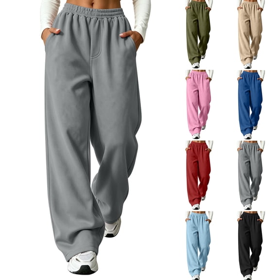 QSXADF Wide Leg Pants For Women Sport Palazzos Pants High Waist Stretch Loose Wide Leg Solid Sweatpants with Pockets for Gym Warm Ups and Home Rest Women's Pants
