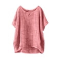 thumbnail image 2 of Summer Blouses for Women Trendy Tank Top Summer Short Sleeve Solid Color Blouses for Women Dressy Casual Loose Linen Top Comfort Cotton Linen Tops for Women Breathable Beach Top Watermelon Red XXXL, 2 of 7