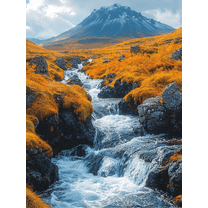 Autumn Mountain River Waterfall Canvas Print/Decorative Painting，Suitable for Living Room，Bedroom，Office，Bathroom，and Kitchen Decoration.