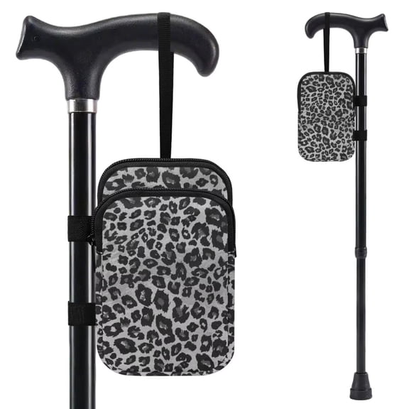 COEQINE Forearm Crutch Bag Walking Cane Accesories Gray Leopard Print Elbow Crutch Storage Organizer, 2 Zippered Pockets, Lightweight, Hands-Free, for Adults & Seniors