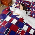 thumbnail image 4 of Feelyou Modern Abstract Adult Bedding Comforter Set 7 Pieces, Red Blue Full Bedding Set, Chic Square Geometric Reversible Fitted Sheet Flat Sheet, Luxury Bedroom Decor, 4 of 7
