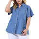 thumbnail image 2 of Women's Plus Size Shirt Short Sleeve Chest Pocket Button Down Denim Shirts Sky Blue 1X, 2 of 7