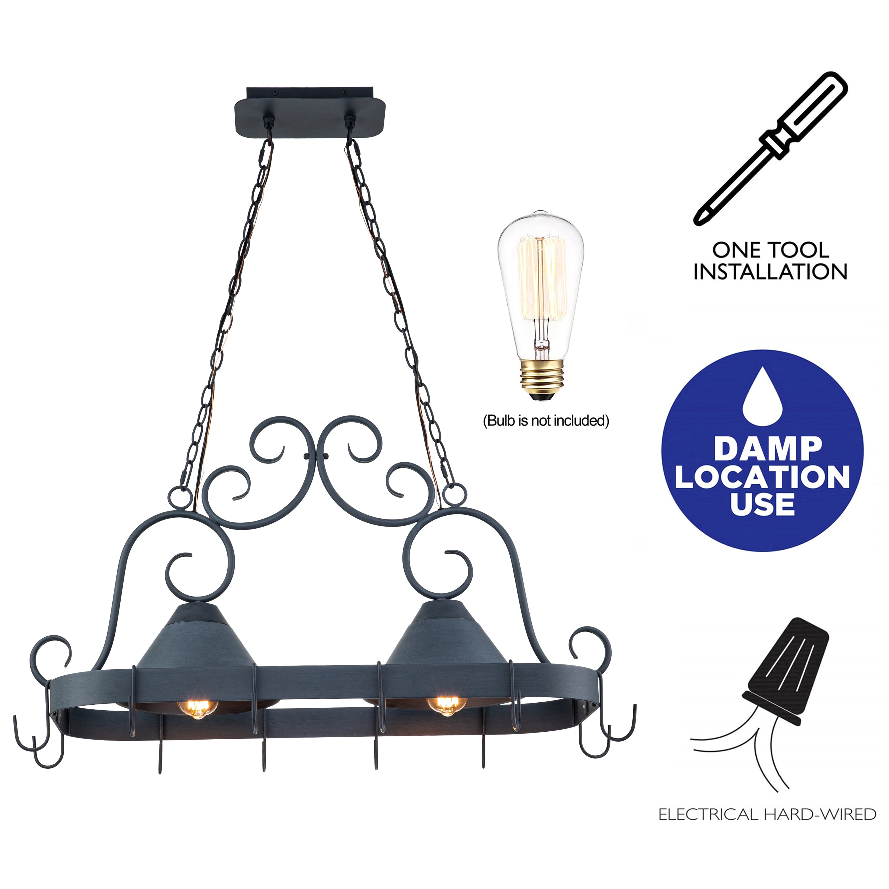 C Cattleya 1-Light Antique Zinc Finish Pot Rack Kitchen