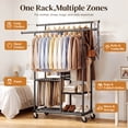 thumbnail image 6 of HOKEEPER Heavy Duty Clothes Rack 400 lbs Capacity, Rolling Garment Rack with Wheels, Extendable Double Rail Commercial Clothing Rack with Bottom Wire Shelf Steel Portable Wardrobe for Bedroom, Black, 6 of 9