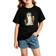 thumbnail image 2 of Zylarhe Girls Halloween Tops Short Sleeve Crewneck T Shirt for Casual Summer Fun Graphic Shirt for Kids Black 11-12 Years, 2 of 4