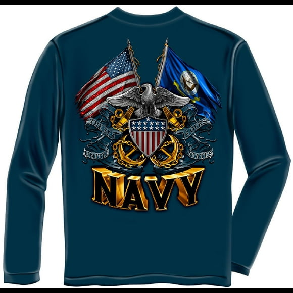 Drapeaux US Marine Bleu à Manches Longues T-Shirt-Moyen