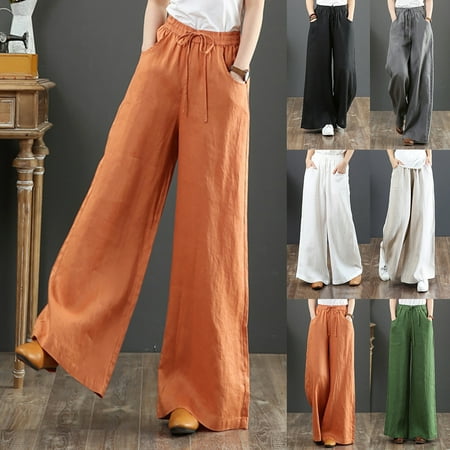 

Taluosi Women Vintage Causal Cotton Linen High Waist Pants Mopping Straight Trousers