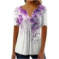 thumbnail image 2 of Busydd Womens Summer Tops Casual V Neck Short Sleeve T-Shirt Tops Fashion Floral Button Basic Tunic Tops Comfy Pleated Loose Blouses, 2 of 4