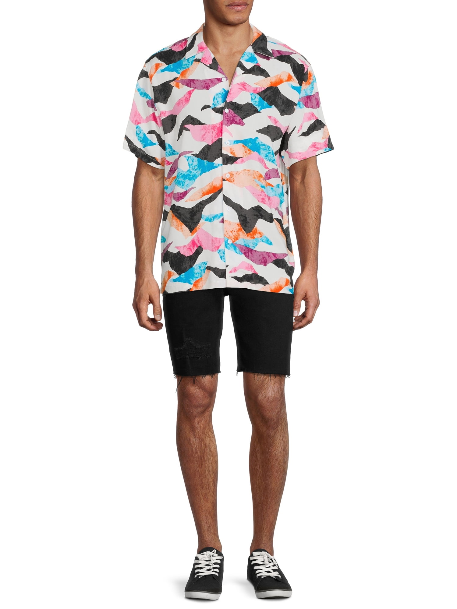 No Boundaries Men's and Big Men's Short Sleeve Printed Rayon Shirt