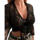 thumbnail image 3 of Txlixc Top corto de primavera y verano para mujer, camiseta negra de manga larga con cuello en V profundo, camiseta de encaje transparente Txlixc moda, 3 of 7