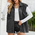 thumbnail image 3 of Chaleco Chaleco vaquero clásico de algodón con botones para mujer, chaleco informal, ropa de calle con ajuste holgado, traje Cgtredaw Gris oscuro T S para Mujer, 3 of 7