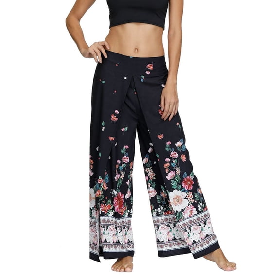 SWSMCLT Women's Wide Leg Yoga Pants Palazzo Pants Vintage Casual Pants Low Rise Loose Yoga Boho Summer Fashion Style1 Medium-Large