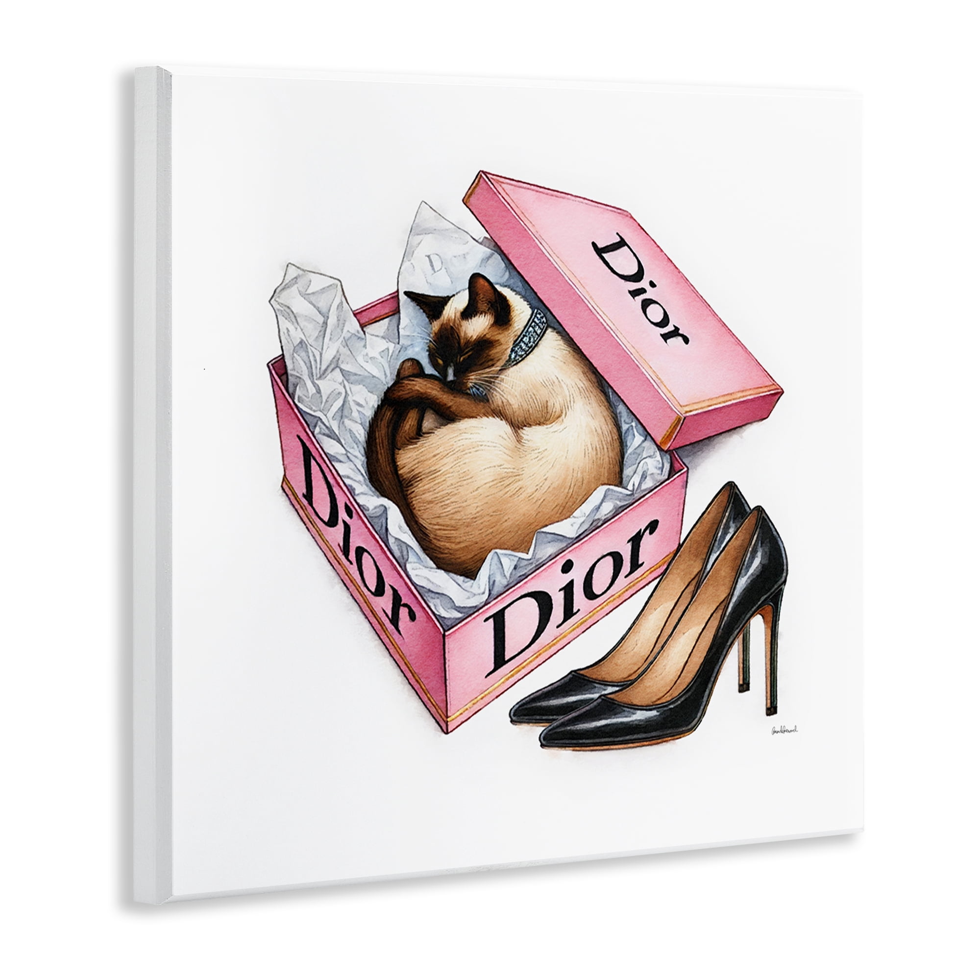Stupell Industries Pink Shoebox with Cat Animals Painting Unframed Art Print Wall Art, 12 x 12
