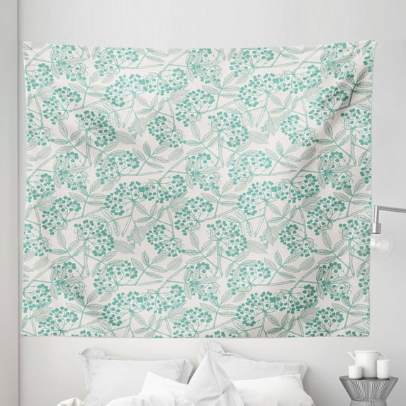Teal Tapestry, Classic Botanical Pattern with Creeper Leaves and Berries Autumn Fall Nature Theme, Fabric Wall Hanging Decor for Bedroom Living Room Dorm, 5 Sizes, Tan Turquoise, by Ambesonne