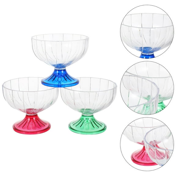 GAXIRE Small Dessert Cups Set of 3 Wide Mouth Ice Cream Cups Reusable Plastic Snack Bowls
