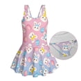 thumbnail image 6 of COEQINE Girls One Piece Swimsuit for Swim Lessons & Beach Play, Cute Swim Dress with Skirt & Liner, Scoop Neck Fixed Wide Strap V-Back Swimwear, Ages 5-6, Easter Bunny Pink Blue Gradient, 6 of 8