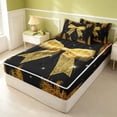 thumbnail image 3 of Erosebridal Girls Bow Tie Zipper Full Size Comforter Sets with Fitted Sheet and 2 Pillowcases, Chic Sequins Print Zipper Bedding Set, Black Reversible, Gold Black, Black Reversible, 3 of 7
