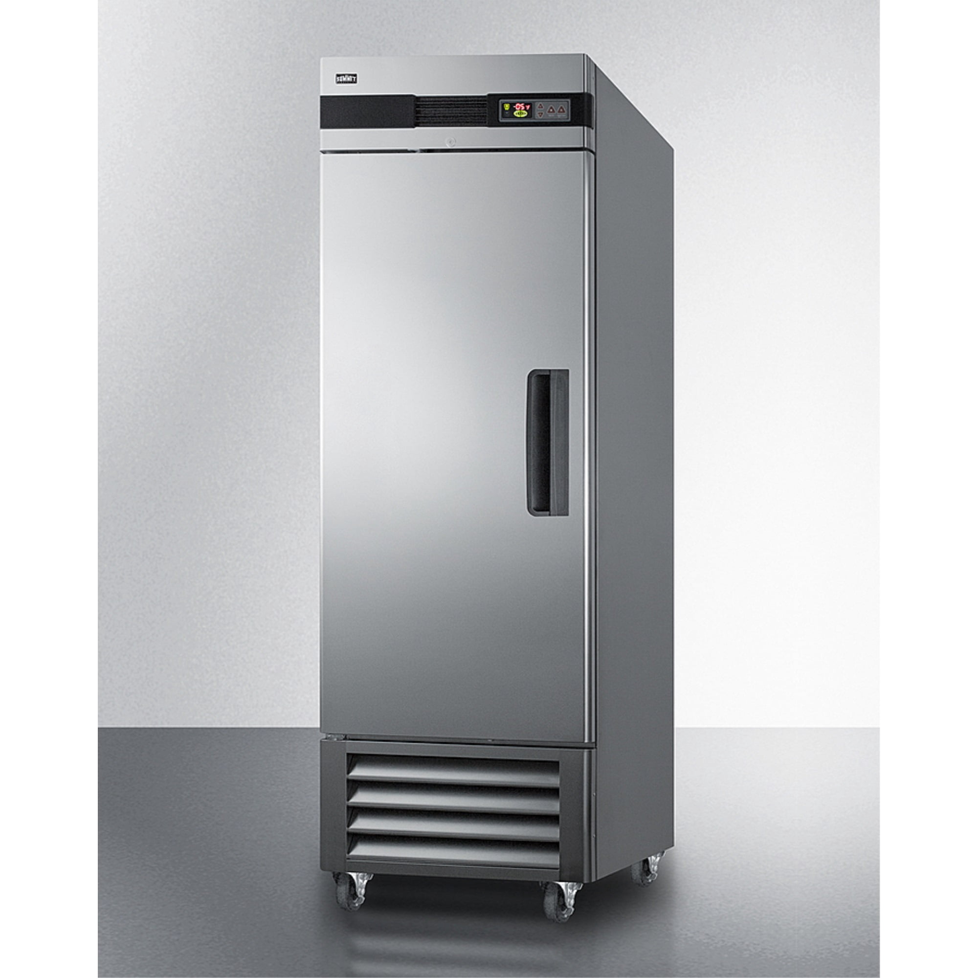 Commercially approved frost-free reach-in freezer in complete stainless steel, left hand door swing