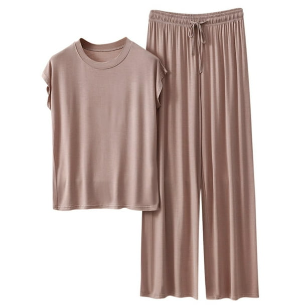 Conjunto de pijama holgado para mujer: camiseta de manga corta y pantalones con cordón, poliéster y spandex, para todas las estaciones, tallas M-XXL.